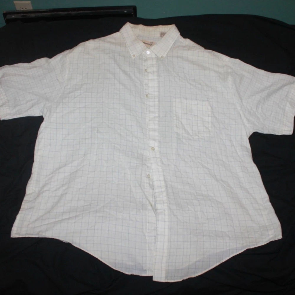 Vintage Wedgefield Men's White/Cream Plaid Button Up Short Sleeve Shirt XXXL